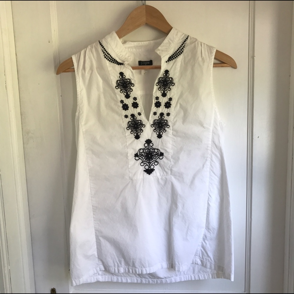Cute J. CREW Cotton Sleeveless Embroidered Top