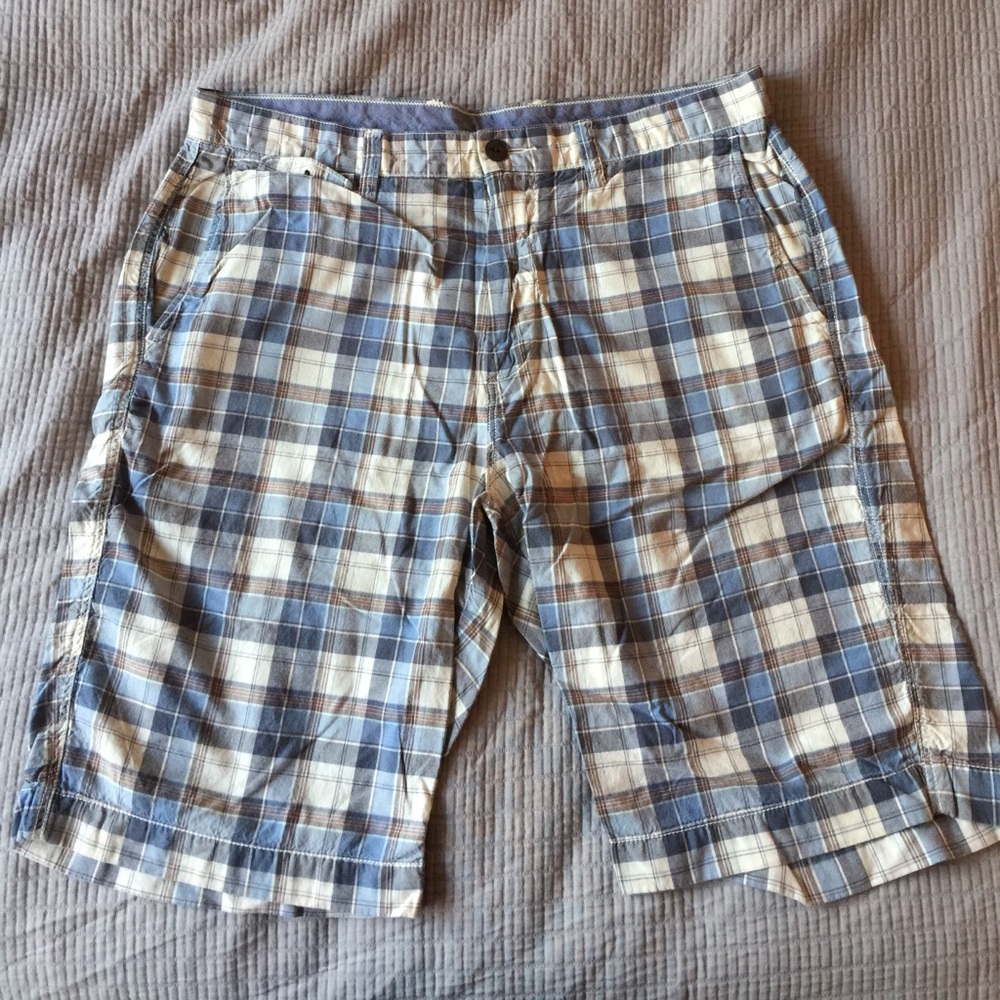 J.Crew blue, lightweight Madras shorts