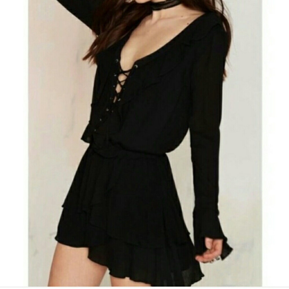 Nasty Gal Honey Punch Lace Up Ruffle Dress