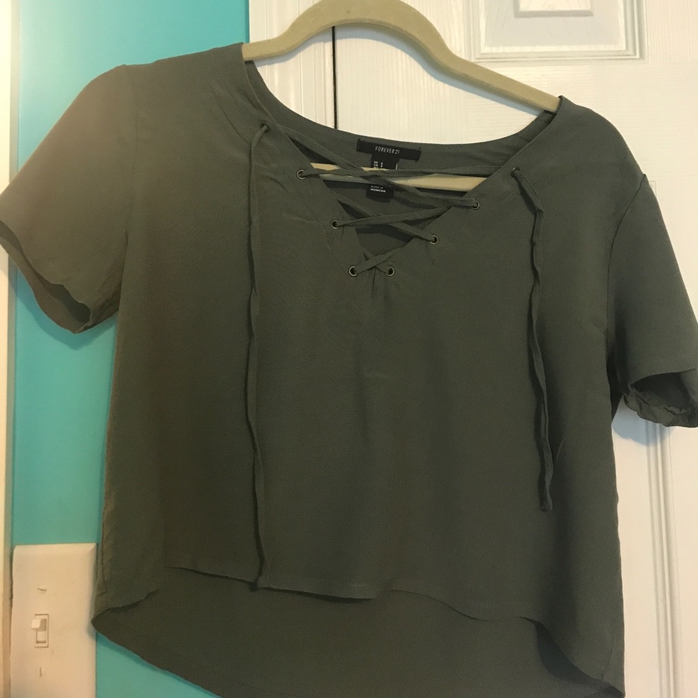 Army green lace up crop top