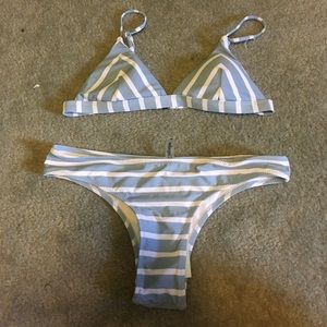 Blue and white striped bikini