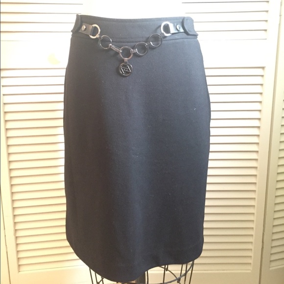 Adrienne Vittadimi black skirt logo chain NWOT