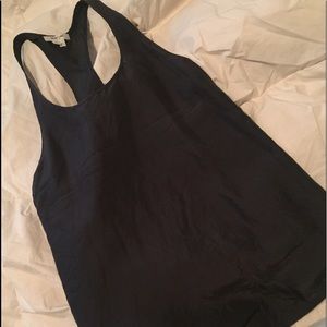 Helmut Land silk racerback tank in gray.