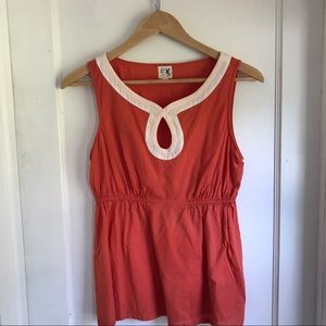 ANTHROPOLOGIE Sleeveless Cotton Top Contrast Neck