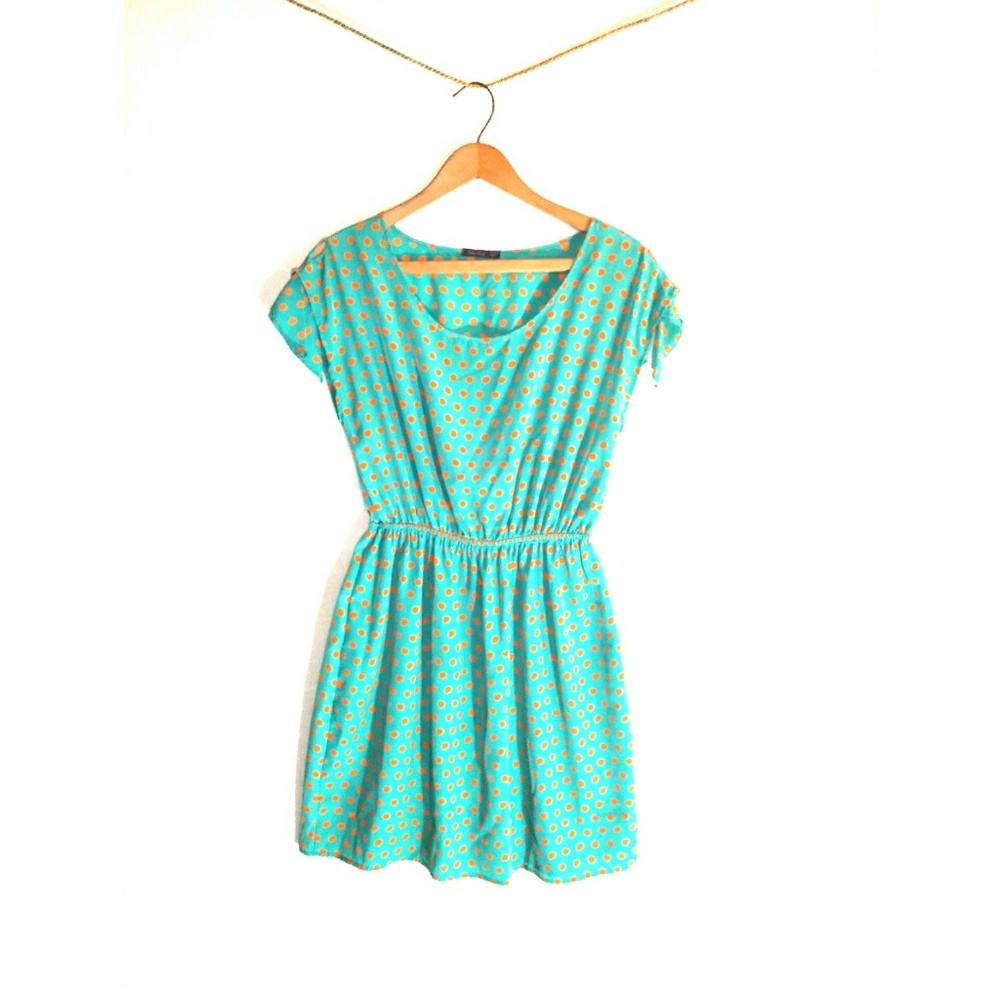 Teal & Orange Polka Dot Dress