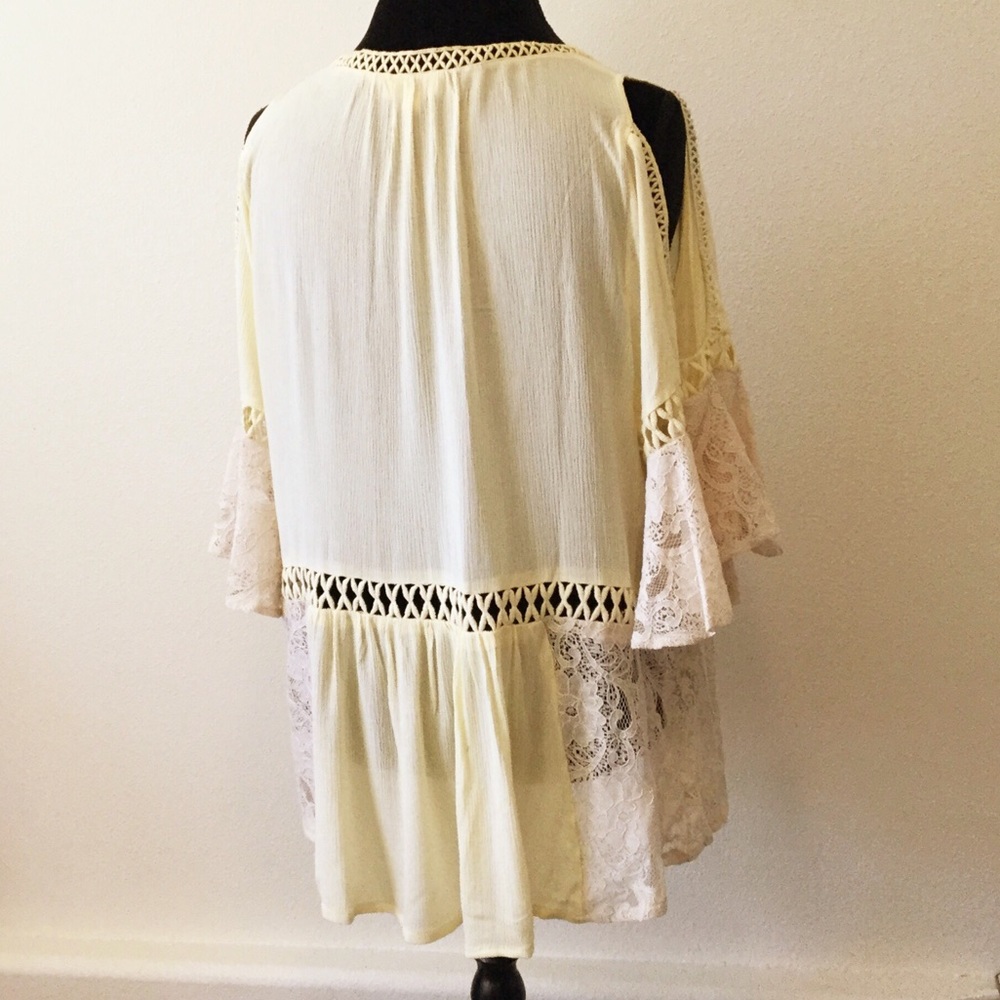 Yellow Cold Shoulder Top With Lace - Picture 5 of 5