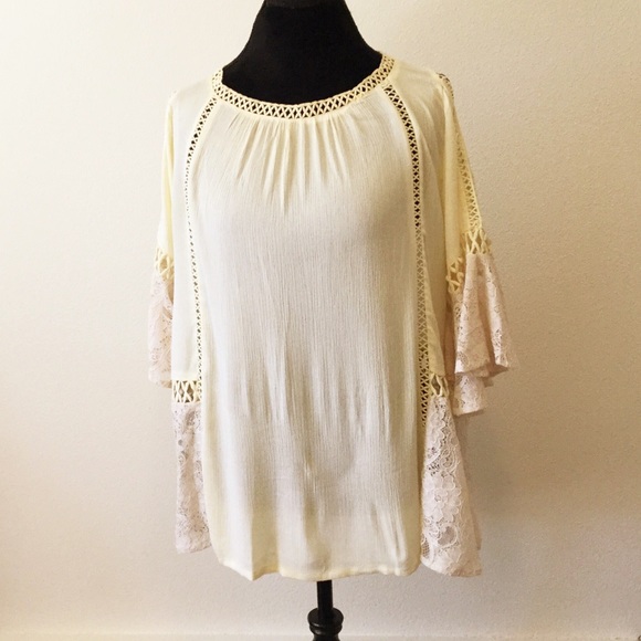 Yellow Cold Shoulder Top With Lace - Picture 4 of 5