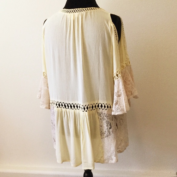 Yellow Cold Shoulder Top With Lace - Picture 5 of 5