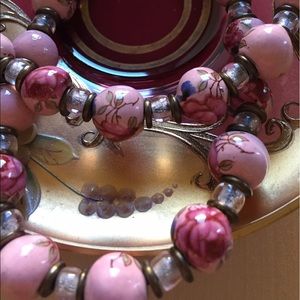 Vintage Hand-painted Rose-motif Bead Necklace