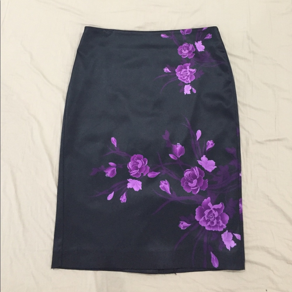 Black skirt, purple flower design