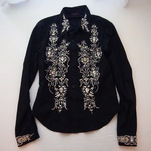 Embroidered sequin button down