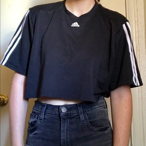 adidas Tops - Adidas Cropped Stripe Sleeve Top