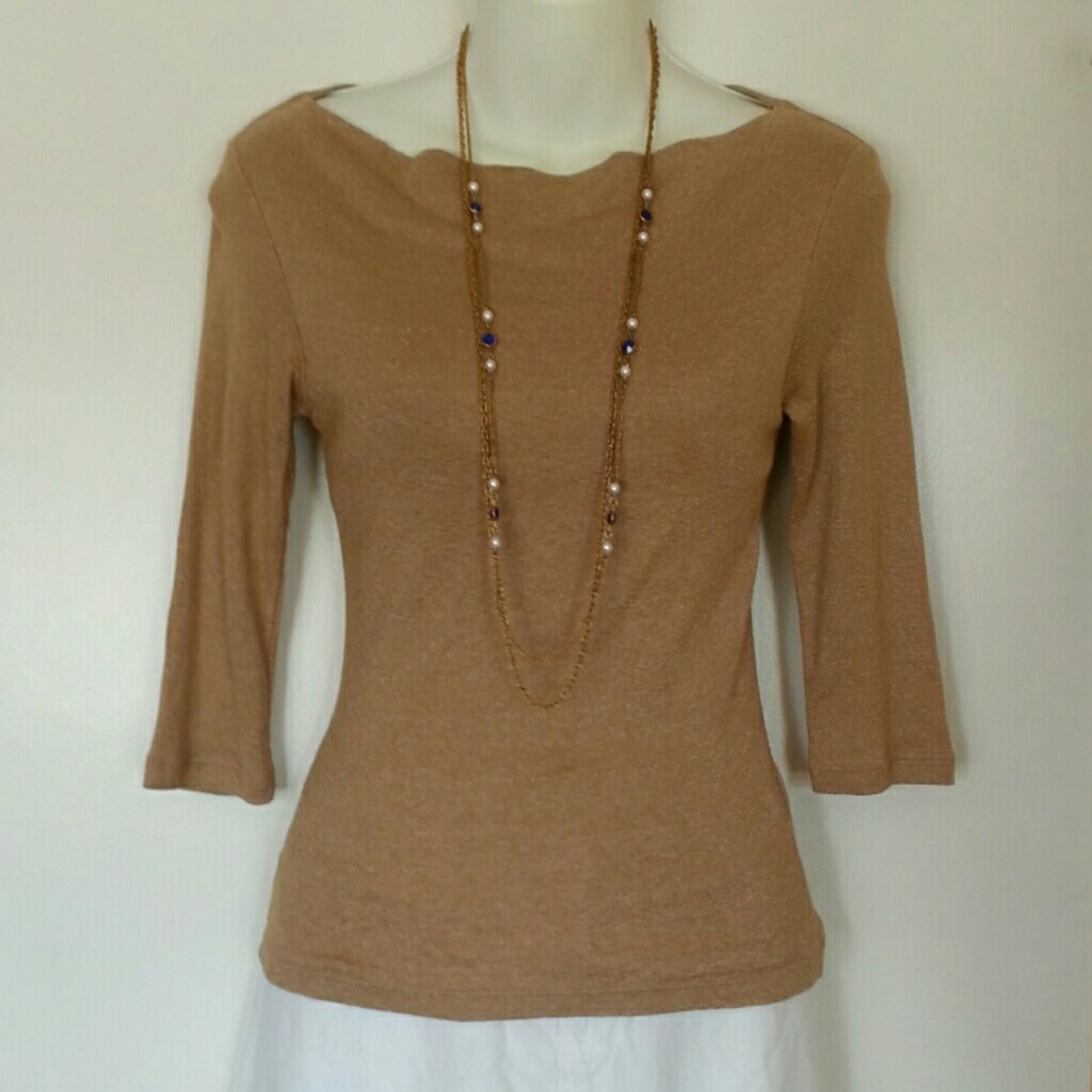 IVORY 3/4 sleeve tobacco color top