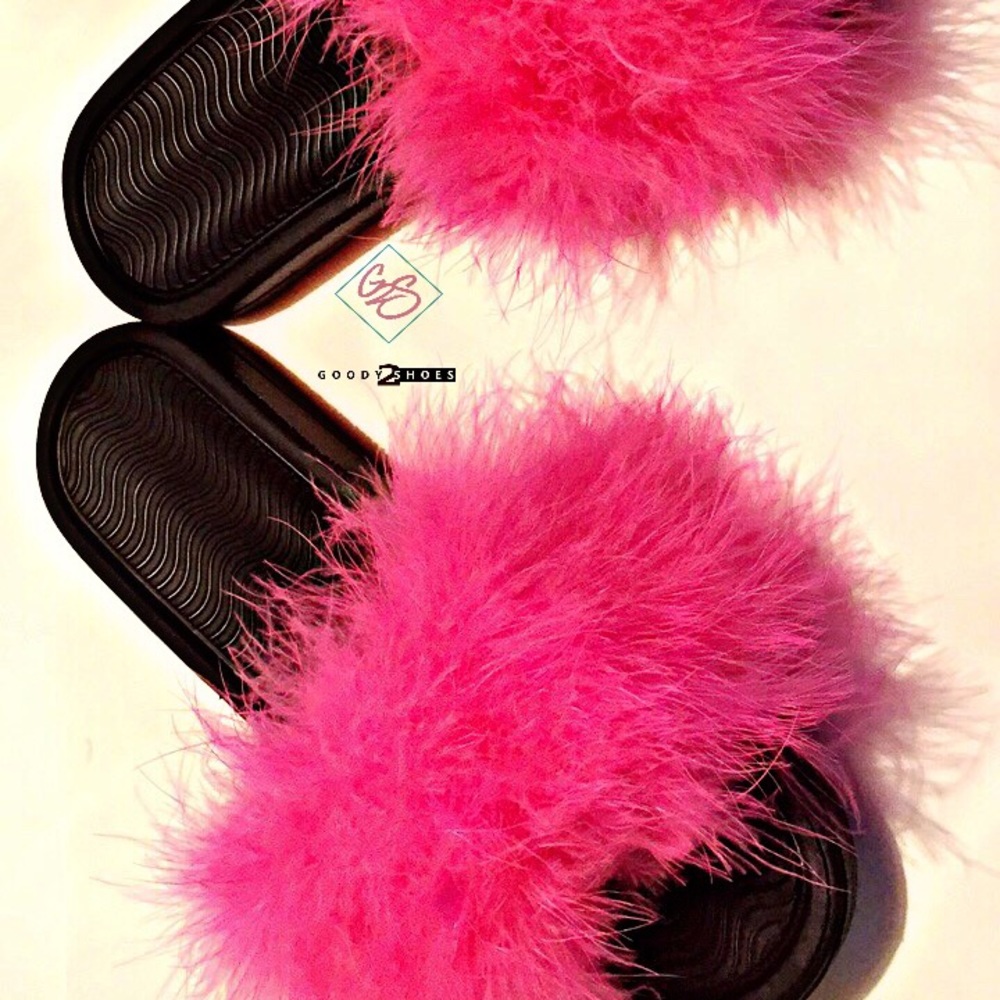 Pink fuzzy slides