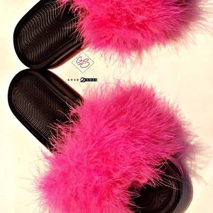 Pink fuzzy slides