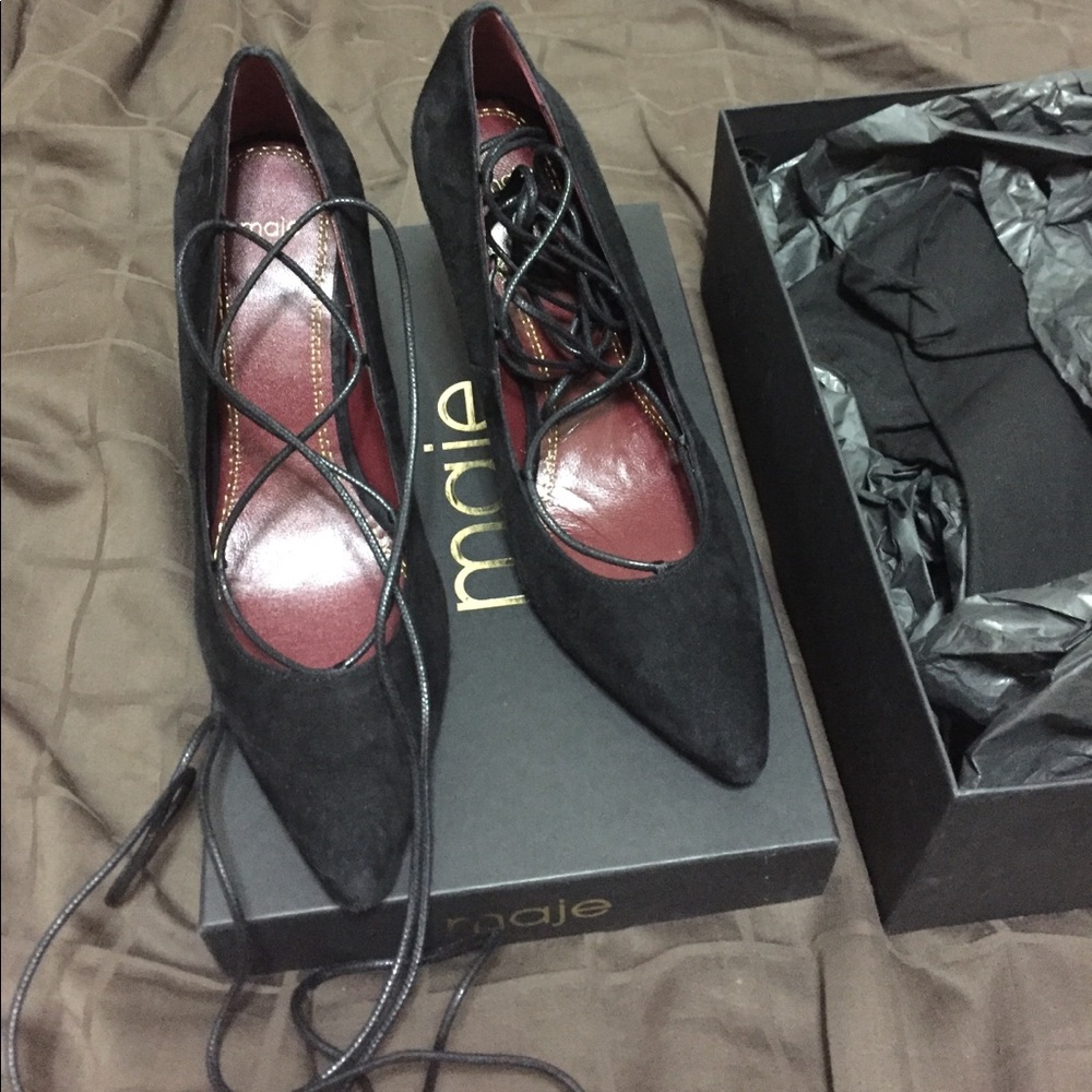 New Maje Suede Lace up Heels