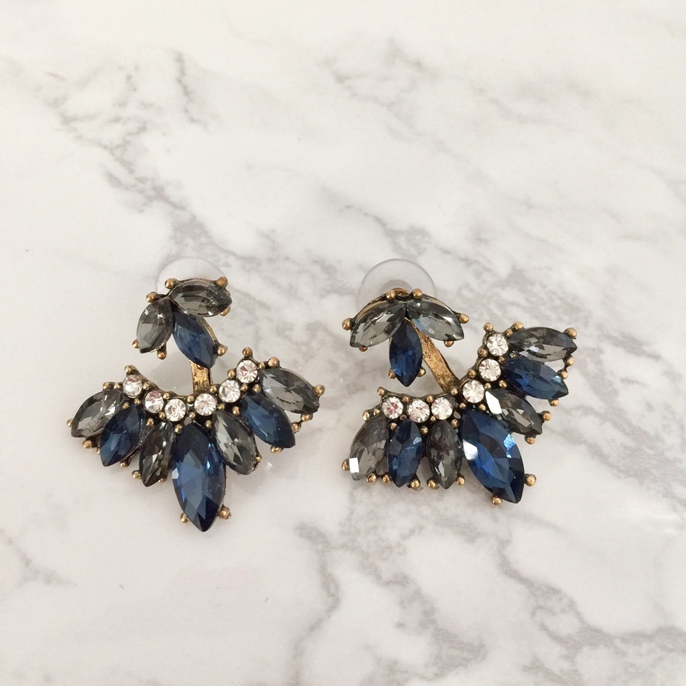 Blue and Smoky Grey Rhinestone Ear Jkt earrings