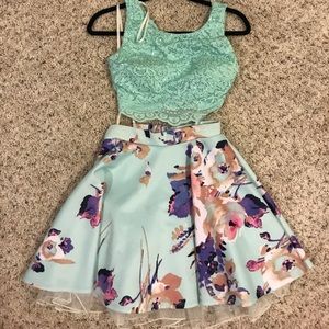 Mint green and floral two piece formal dress
