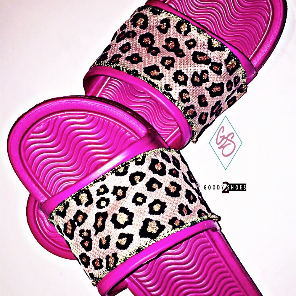 Pink leopard slides