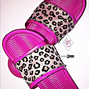 Pink leopard slides