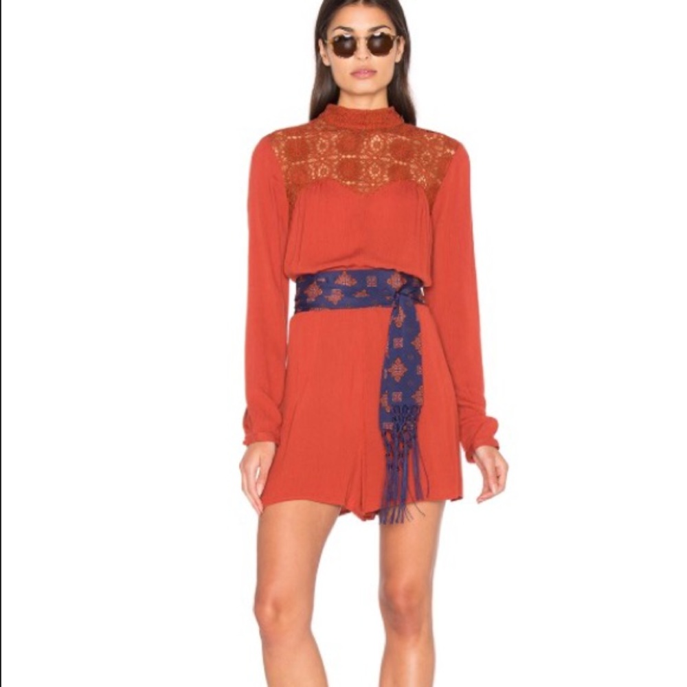 🆕  Burnt orange romper with navy scarf/sash