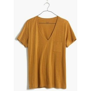 Madewell slub v neck pocket tee in Egyptian gold