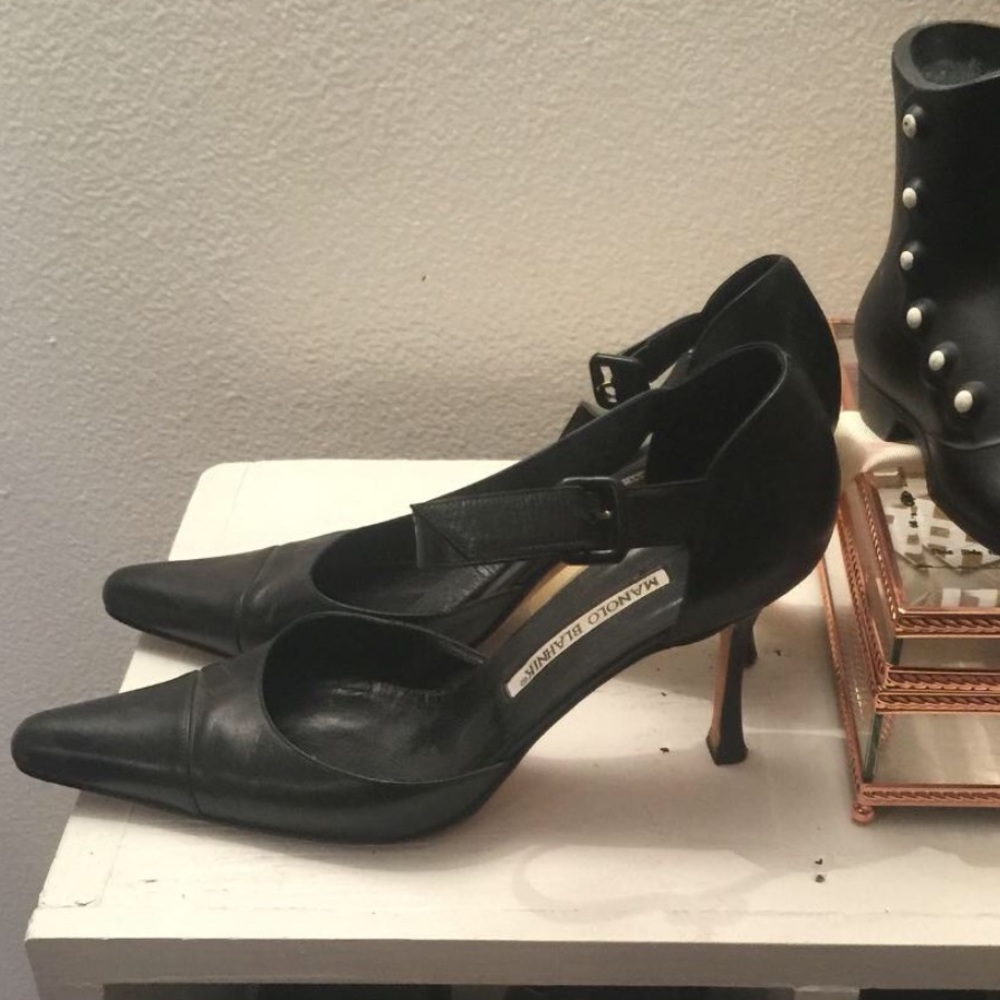 Manolo Blahnik Black ankle straps 38.5 or size 8.5