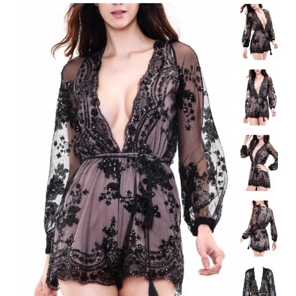 Black Sequin Romper - Picture 1 of 4