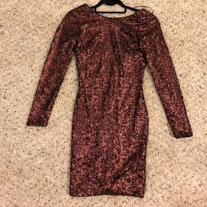 Maroon sequin long sleeve mini dress