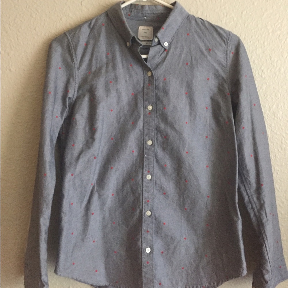 Gap denim look polkadot button down shirt