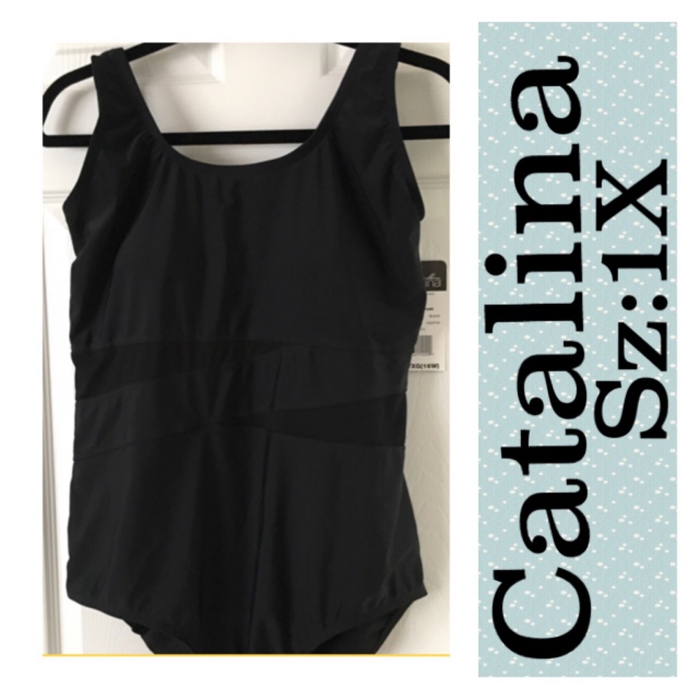 CATALINA-  One Piece Black Bathing Suit- Sz: 1X/16W  NWT