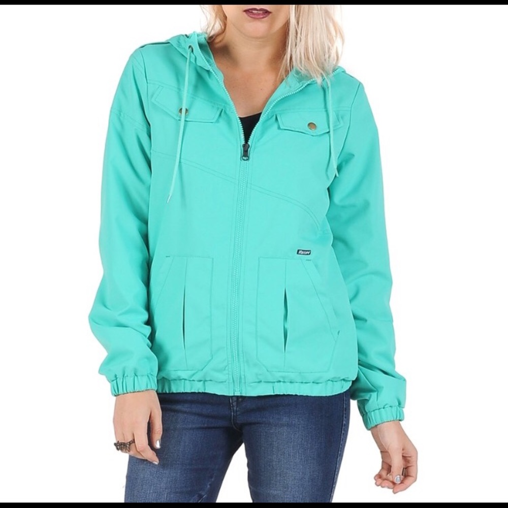 Turquoise volcom windbreaker.