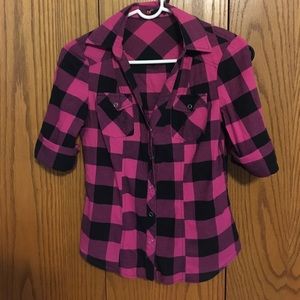Pink Plaid Button Up