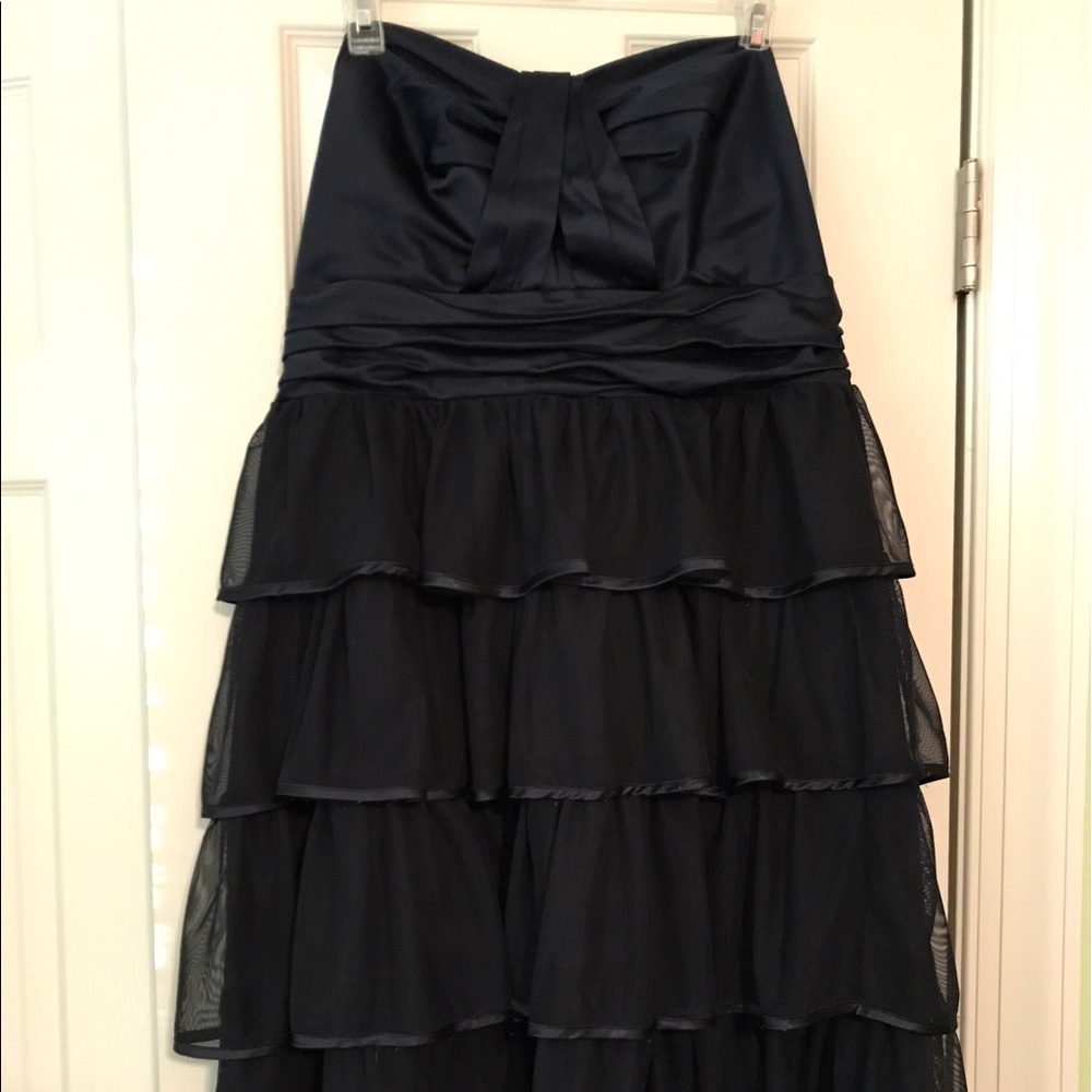 Navy Blue Satin Strapless Dress