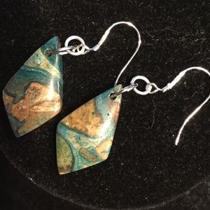 HANDMADE JASPER STONE EARRINGS W/ STERLING SILVER.