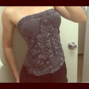Free People Quilted Grey Tube Top (S)