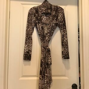 Calvin Klein Neutral Animal Print Wrap Dress