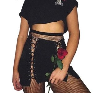 lace up black skirt