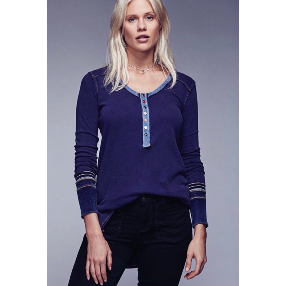 Free People Embellished Henley-Medium