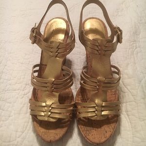 Gold strappy wedge sandals