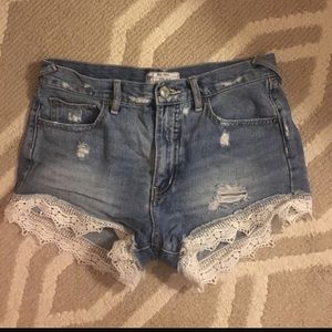Free People White Lace Trim Jean Shorts
