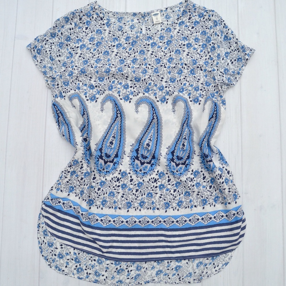 NWT Navy & White Paisley Print Tee Shirt XS