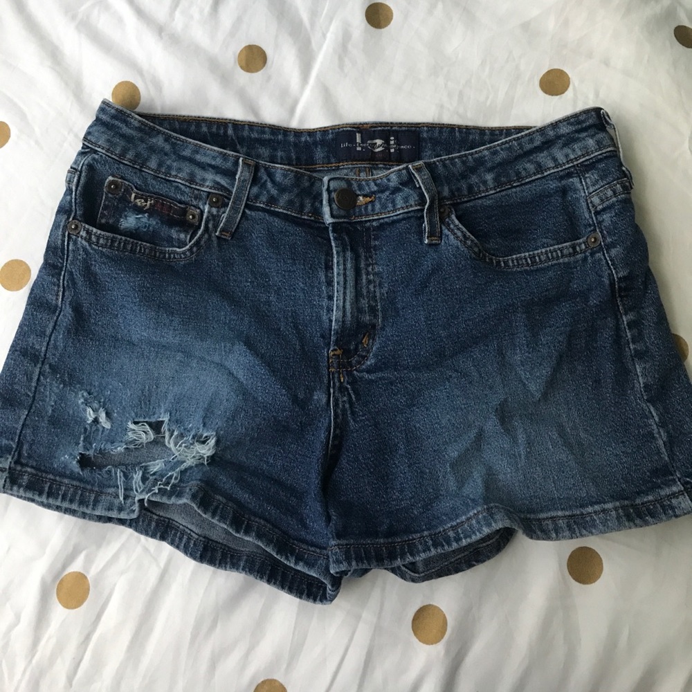 Life energy intelligence distressed denim shorts
