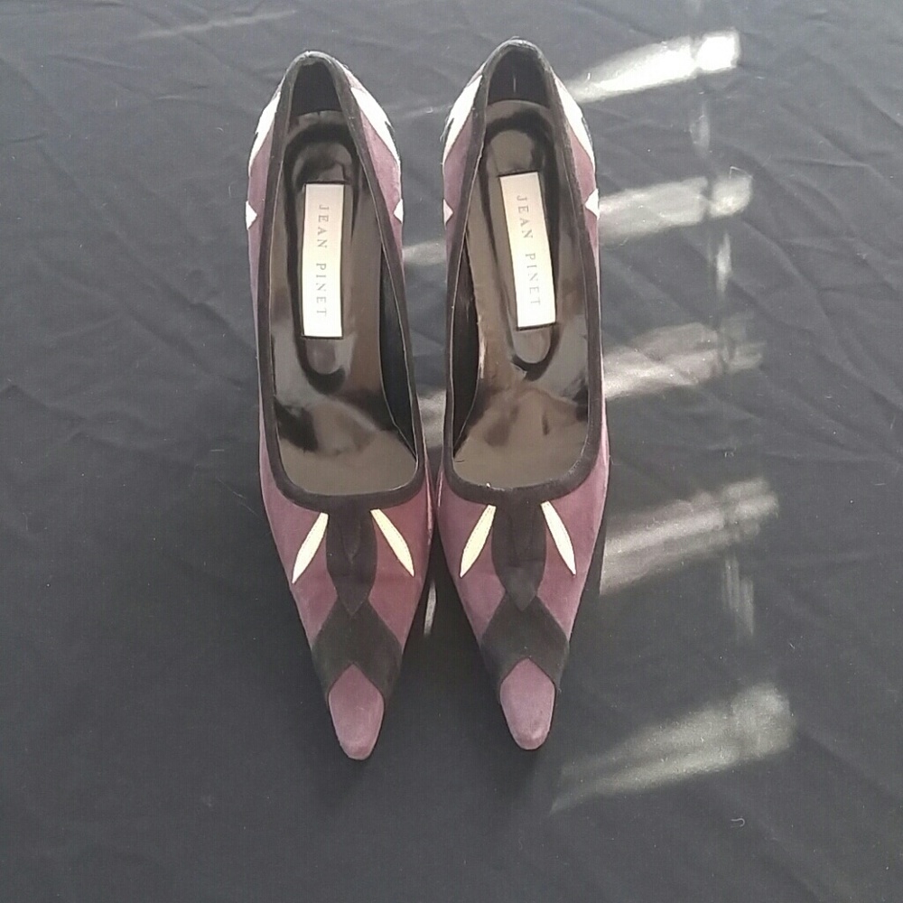 Purple, Black and Grey Suede Heels