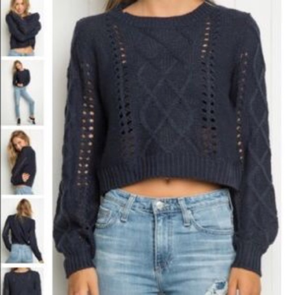 Brandy Melville Lynn Knit Cropped Sweater in Navy
