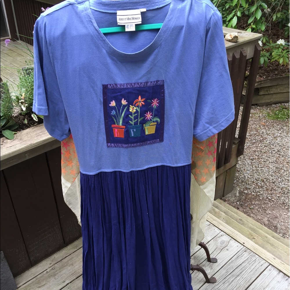 💕Blue Cotton Maxi Dress with embroidery