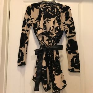 Beautiful INC embroidered sweater w leather belt