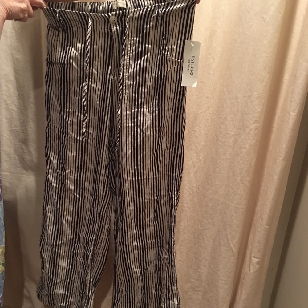 Striped drawstring linen pants