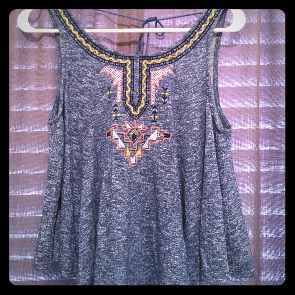Flying Tomato Embroidered Peasant Top in Blue