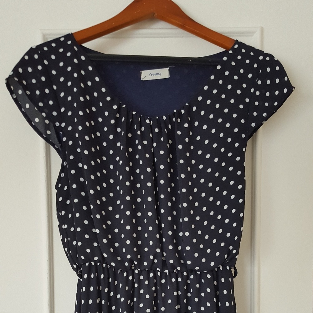 Modcloth Navy and White Polka Dot Retro Dress